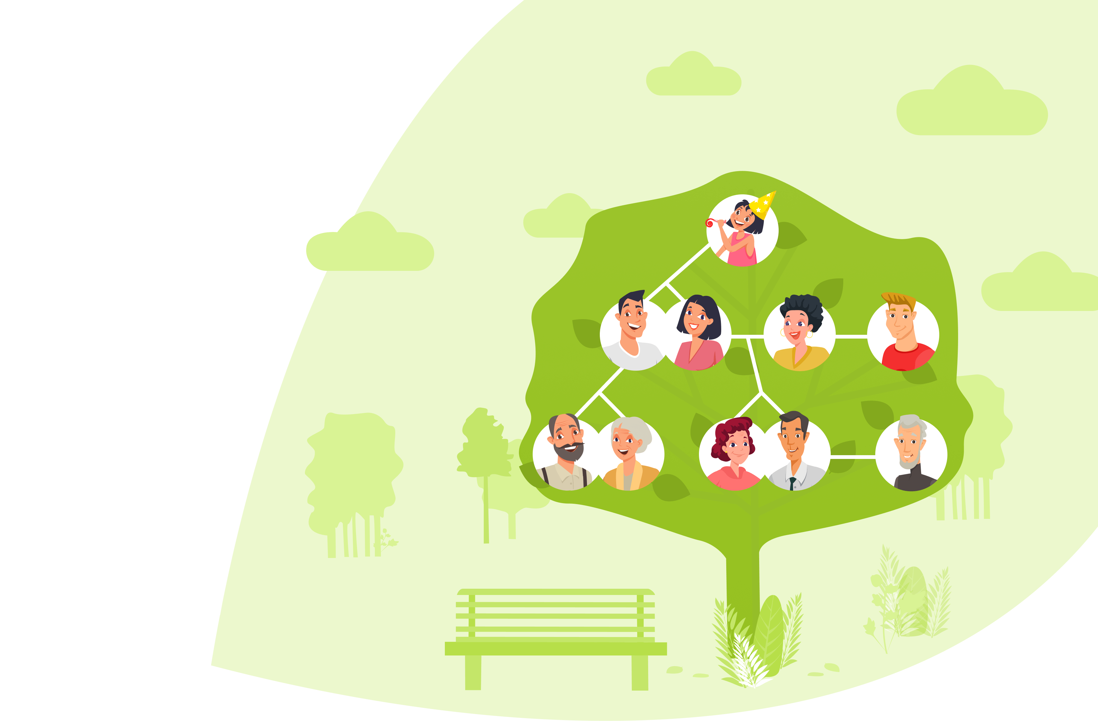 A family tree with many generations